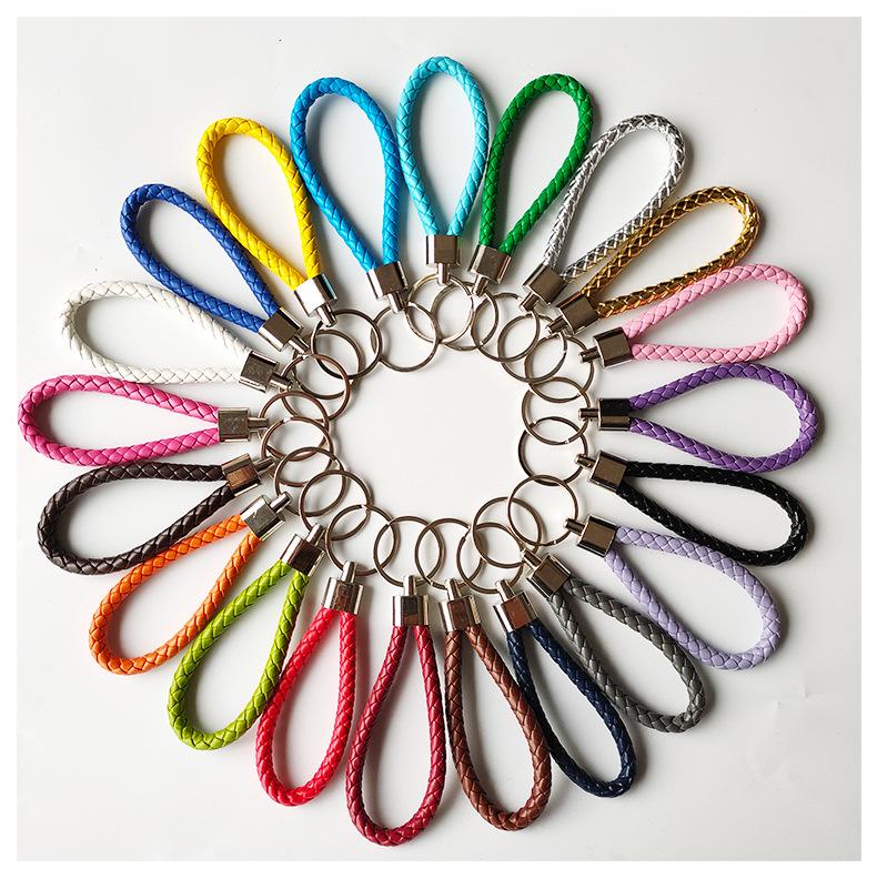 Woven Leather Cord Metal Keychain Pendant