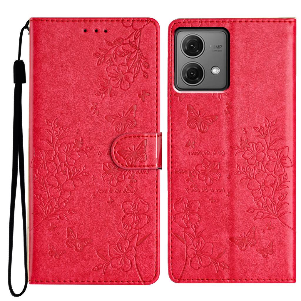 Für Motorola Moto G84 5G Ständerhülle Schmetterling Floral Prägung Leder Handyhülle mit Brieftasche