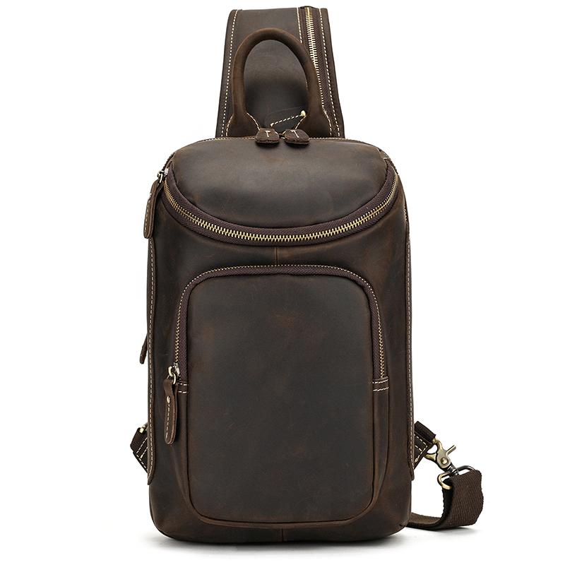 High Capacity Leather Chest Bag For Men Crossbody Bag Single Shoulder Bagpack Man Leather Travel Chest Bag Pack Genuine Leather