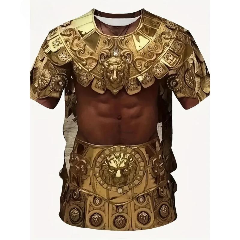 

Мужская футболка с 3D-принтом средневековых доспехов, повседневная футболка с круглым вырезом и коротким рукавом, винтажная футболка для мужчин с принтом по всей поверхности, мужские футболки L