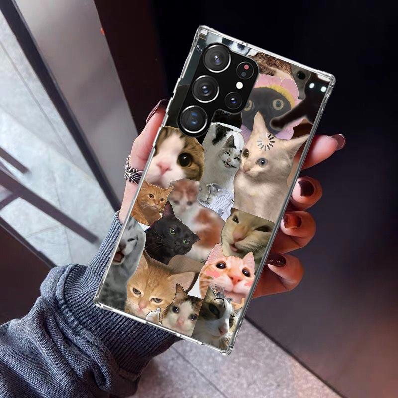 Crying Cat Memes Phone Case For Samsung Galaxy S26 S25 Edge S24 S23 Ultra S22 Plus S21 S20 FE Soft TPU Back Cover Funda Galaxy S