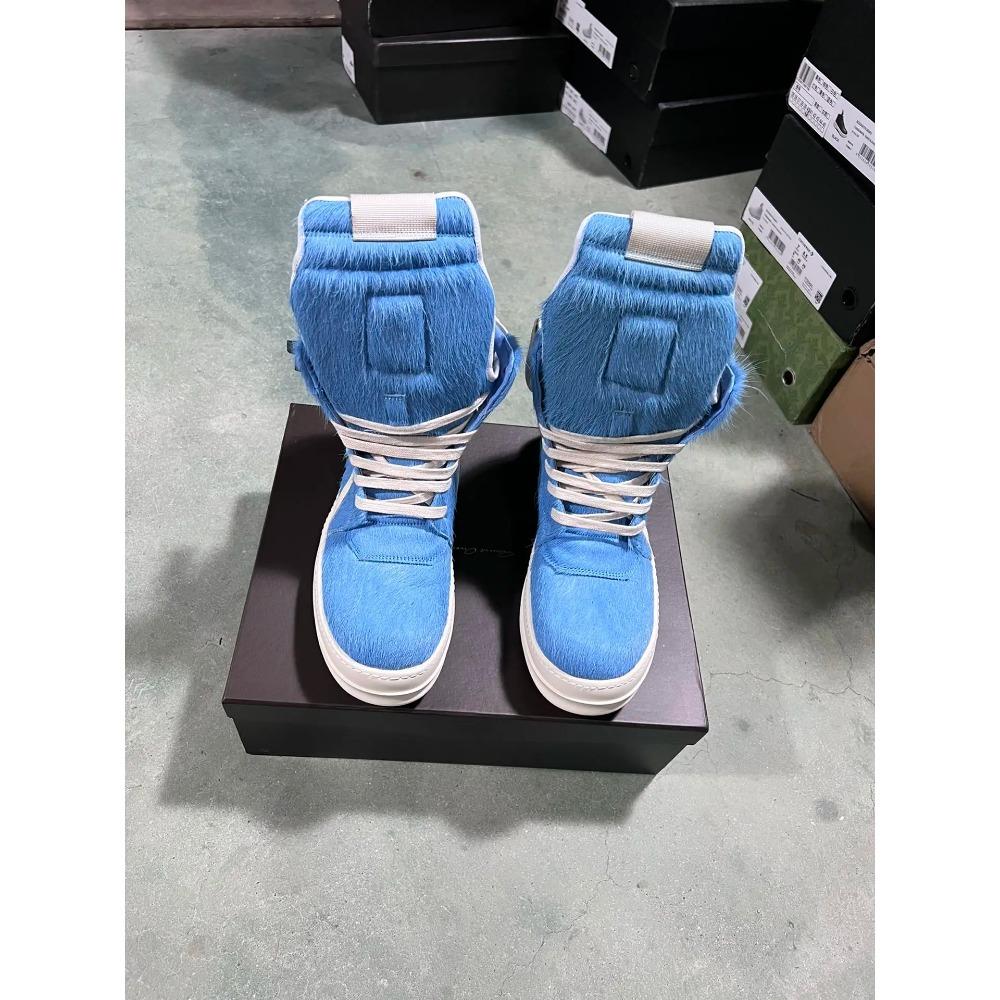 

Бренд Жіноче взуття Рожеві пухнасті кросівки Чоловіче взуття Високі кросівки Якість Кінське волосся Натуральна шкіра Модний дизайнер Ботильйони 44 синій