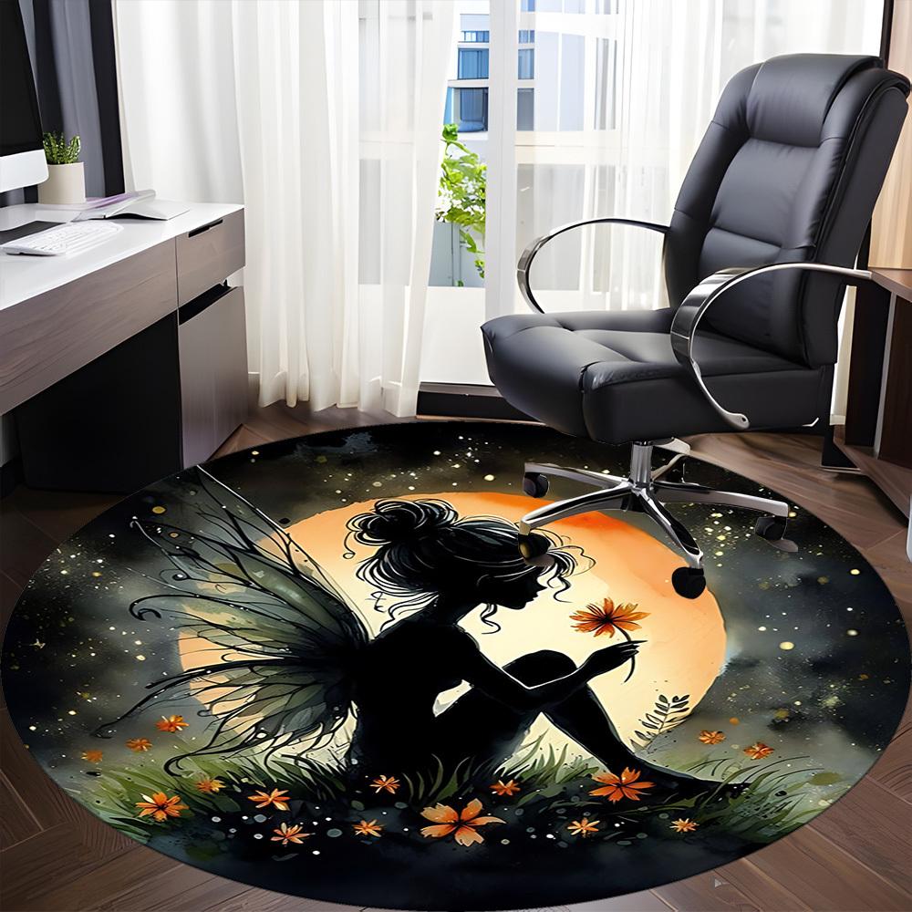 1pc Fairy Bloom Office Round Area Rug,  Mat Suitable ForOffice, Under Office Chairs Bedroom Living Room Home Decor, Room Deco