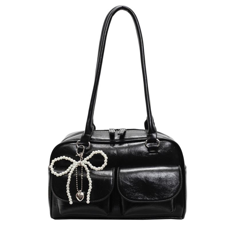 

Нишевая сумка через плечо женская новая сумка-боулинг модная ретро универсальная сумка подмышку With pendant чёрный