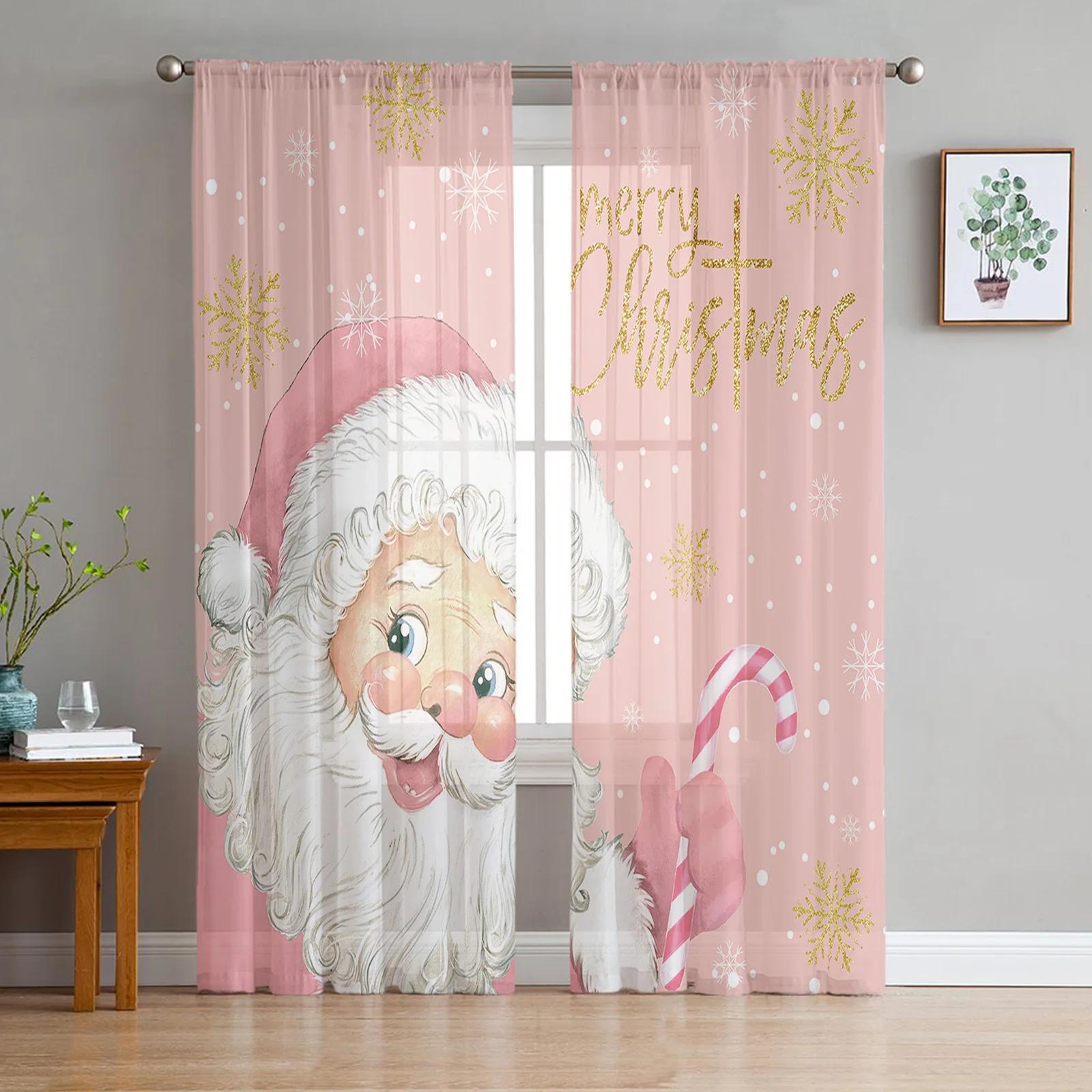 

Рождественский замок Снежинки Пряжа Занавеска для окна Тюлевые занавески для гостиной кухни Прозрачные оконные украшения Вуалевые занавески W135 x H115cm x1&Grommet Top