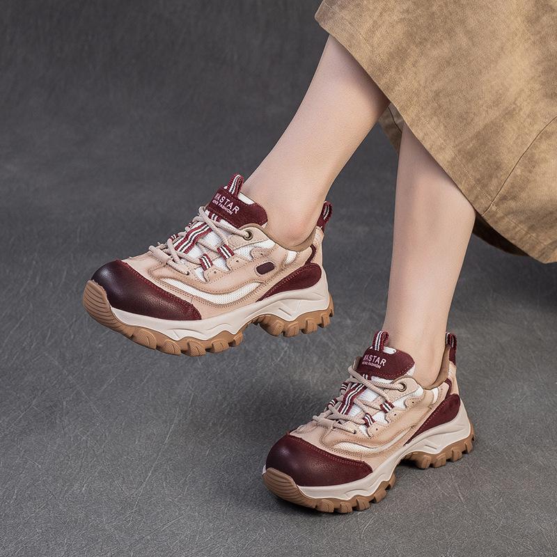Fashion New Designers Genuine Leather Mesh Women Travel Shoes Sneakers Soft Sole Lightweight Antiskid Outdoor Walking Shoes Woman