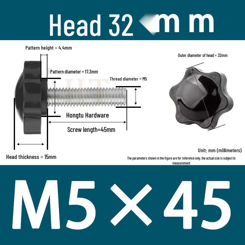 32-Head Rubber Six-Star Plum Blossom Handle Knob M5/M6/M8 Plastic Thumb Screw