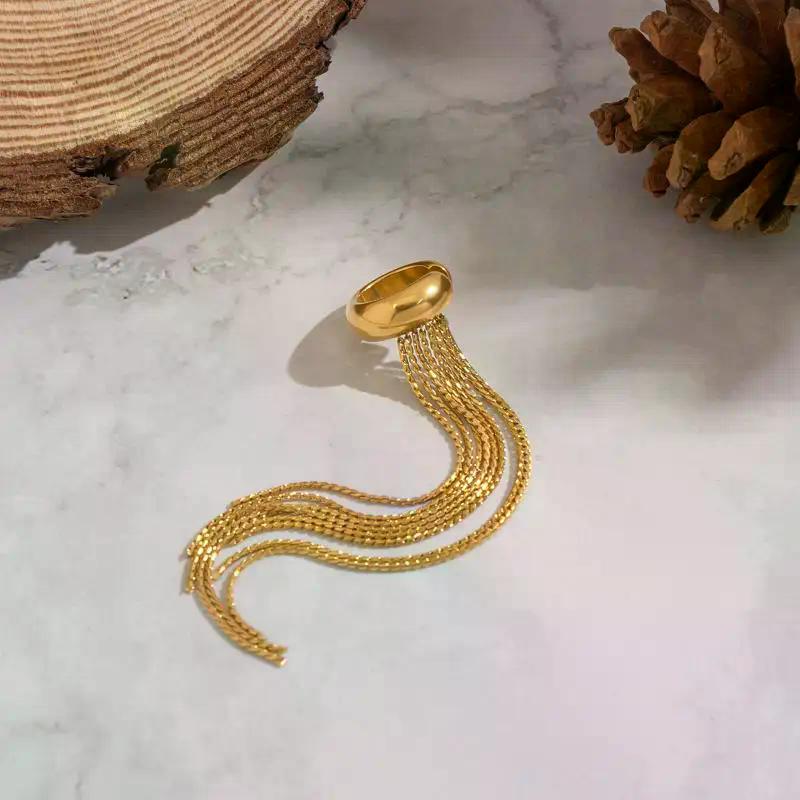 1/2Pcs Stainless Steel Non-piercing Clip Earrings Nickel-free Gold Color Long Tassel Drop Earrings For Women Statement Ear Cuffs