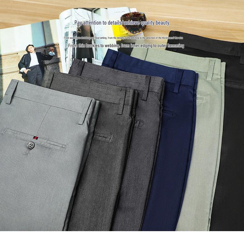 Men's Black Tencel-Modal Business Casual Pants - Loose, Straight, Anti-Wrinkle, Spring/Summer