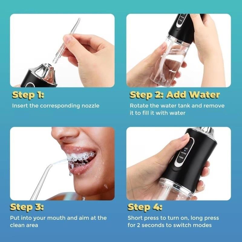 Portable USB Rechargeable Oral Irrigator IPX7 Waterproof Water Flosser 3 Modes 220ml 4 Jet Tips Dental Water Jet