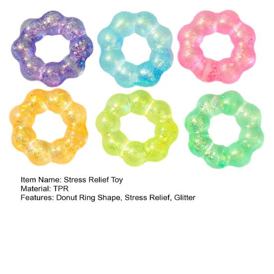 Clear Donut Ring Squeeze Toy Stress Relief Glitter Grip Ring Sensory Toy Soft Stretchy Home Office Worker Desk Toy