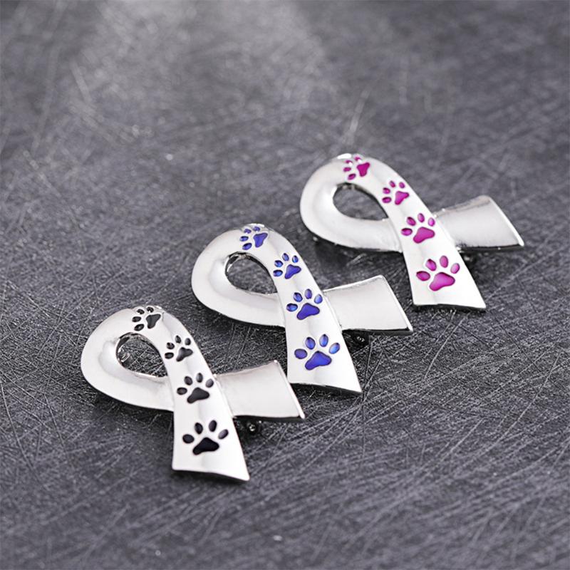 Exquisite Dog Paw Print Ribbon Brooch Pin Breast Cancer Awareness Breastpin Sign Corsage Clothes Jewelry Brooches Pin