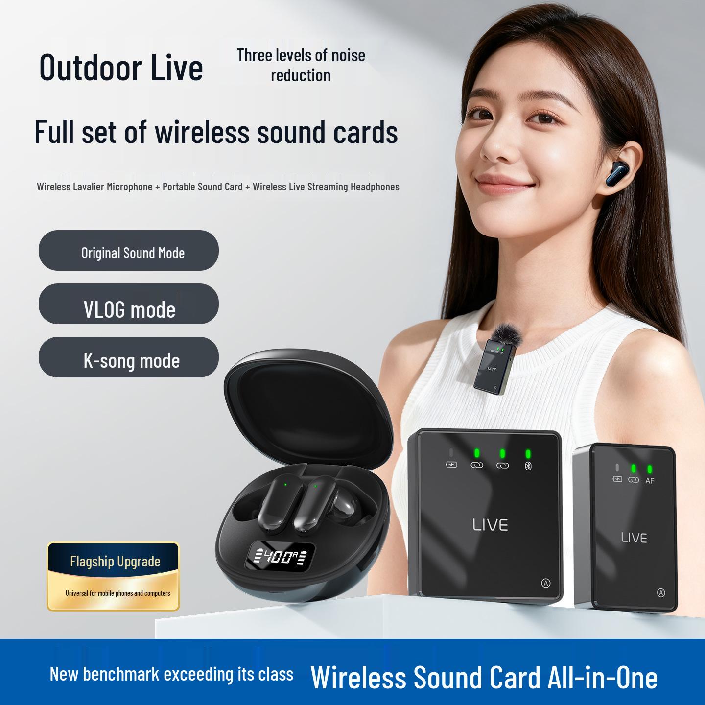 

2026 Wireless Sound Card & Lavalier Mic Set with In-ear Monitor & Bluetooth for Mobile & Computer Use M6S Single Type-C