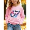 Unisex Kids Black Long Sleeve Tee For 4-12 Boys Girls 3D Metallic Faceted Crystal Number 67 Neon Pink SIX Blue SEVEN Embossed Text  Long Sleeve Top