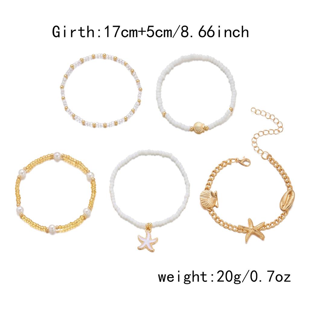 Vintage Reiskörner Stapelbare Armbänder Set für Damen Sommer Seestern Muschel Elastische Armbänder Charms Urlaub Reise Party Schmuck