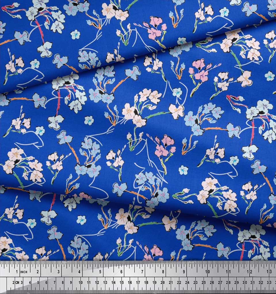 Soimoi Japan Crepe Satin Fabric Artistic Floral Print Fabric by metre 42 Inch