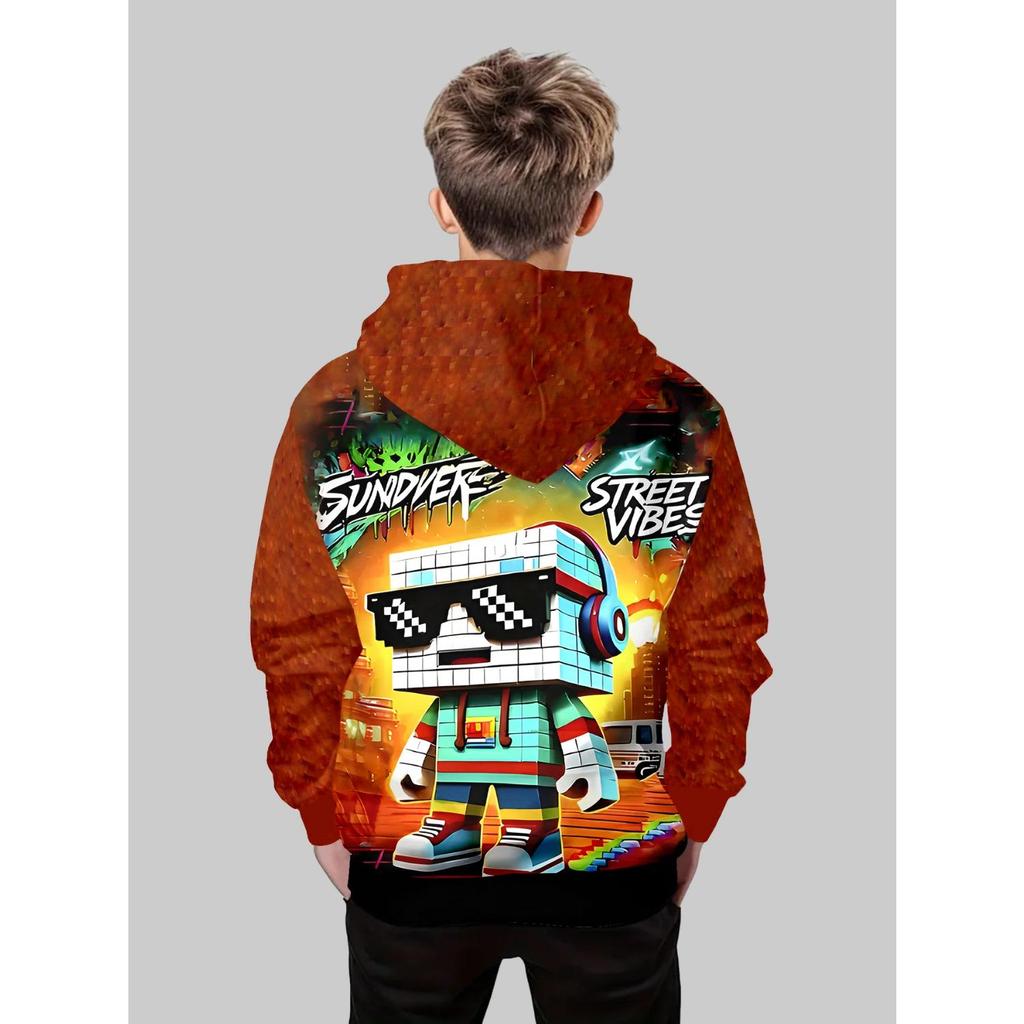 Children's Clothing Boy Hooded Long Sleeved 3D Printed Children's Spring and Autumn Casual Fashion Pullover