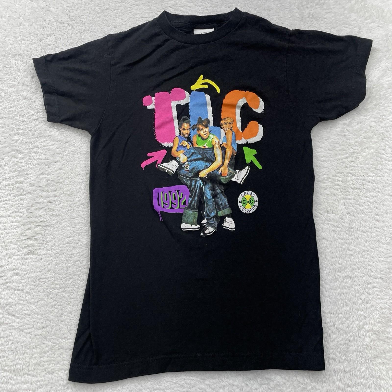 Vintage TLC 1992 Cross Colours Black Graphic Shirt Hip Hop Band 90s Sz XS Unisex T-Shirt XXL