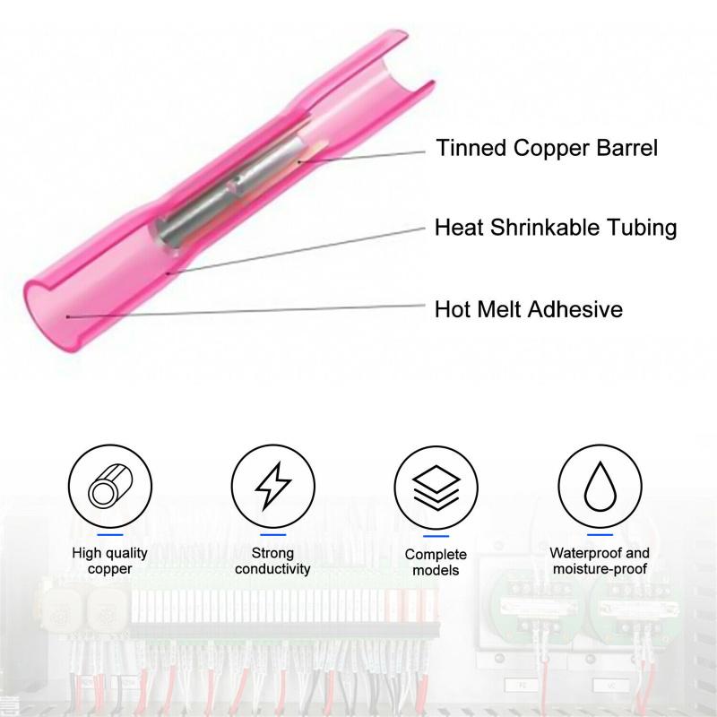 100pcs Heat Shrink Butt Wire Splice Connectors Waterproof Double Wall Design Sealed Crimp Terminals