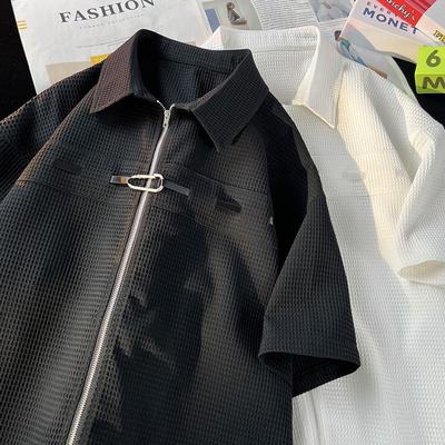 Men's 2023 Summer Niche Design Short-Sleeve Waffle Casual Zipper Shirt