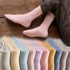 Women's Fleece-Lined Terry Socks, Mid-Calf, Thick, Warm, Sweat-Wicking, Odor-Resistant for Teens, Ideal for Autumn and Winter.