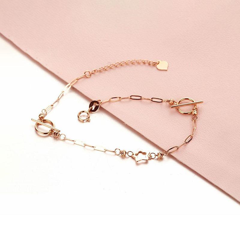 585 Purple Gold Star Bracelet, Japanese And Korean Personalized Simple Rose Gold-Plated Color Gold Ring Bracelet (17+3cm adjustment chain)
