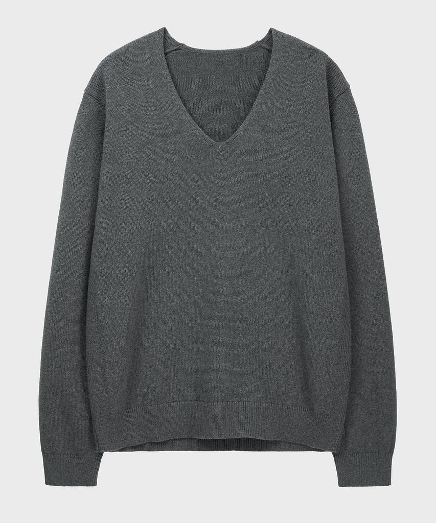 NOIRER Cashmere Cotton Deep V-Neck Knit (Gray)