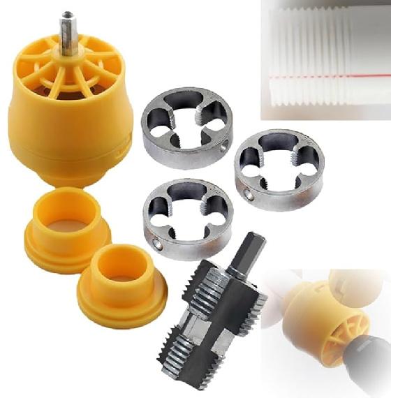Electric Drill Compatible PVC Pipe Threader Kit, Electric PVC Thread Maker Tool, PVC Pipe Threading Plumbing Tap Die with Drill, Reusable Plastic