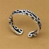S925 Sterling Silver Distressed Twist Chain Hollow Adjustable Women's Ring