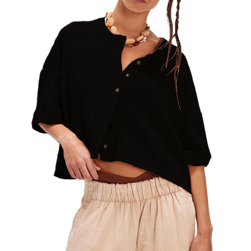 Linen Button Front Knit Cardigan with Short Sleeves, Color