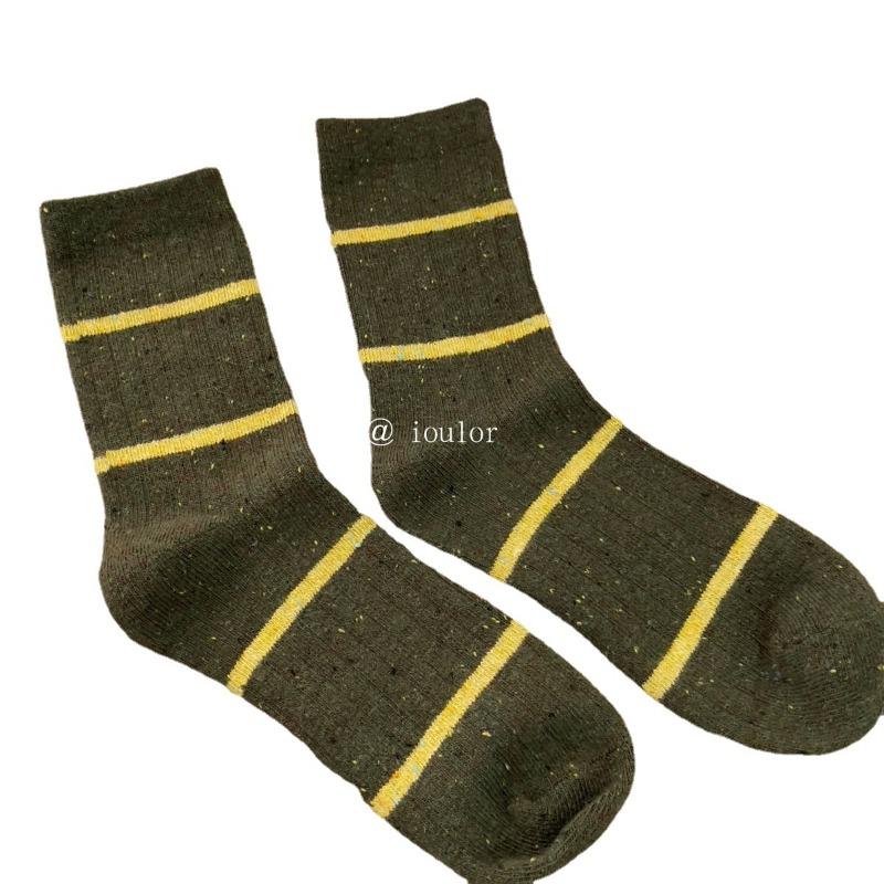Ladies Autumn Winter Thick Striped Wool Medium Tube Pile Socks