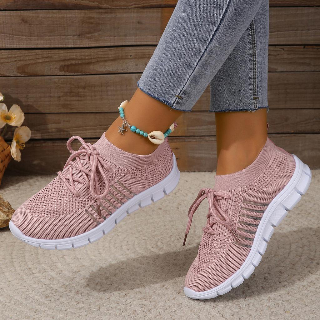 Spring and summer fly-woven mesh single shoes breathable sports shoes deep mouth lace-up muffin sole casual shoes women's shoes