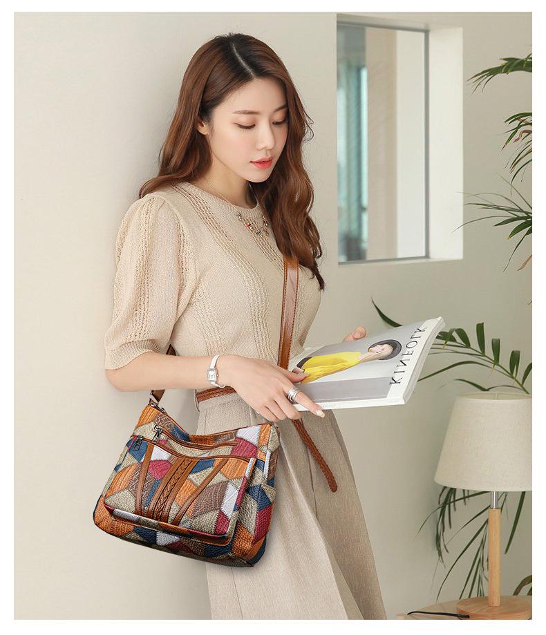 Large Capacity Women's Patchwork Leather Crossbody Sling and Shoulder Tote Bag for Work Commute