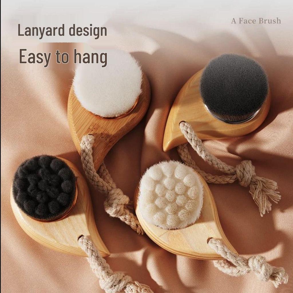 Soft Bristle Face Wash Brush with Wooden Handle – Manual Facial Cleanser & Makeup Remover