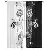 Schwarz-weißer Blumenvorhang für Wohnzimmer, moderne Voile-Tüll-Fenstervorhänge für Schlafzimmer, Küchenvorhänge