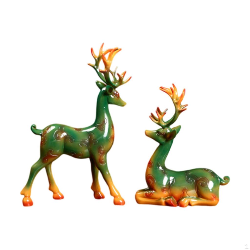 2 Pieces Resin Deer Sculptures Animal Statues,Collectible,Desktop Ornament Reindeer Statues for