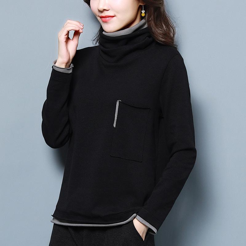 

Женская футболка с высоким воротником-стойкой, 2024 - Мода начала осени, стиль из двух частей L (107-127 jin) чёрный