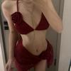 Pure Desire White & Red Triangle Bikini Set: Three-Piece Swimsuit for Women’s Beach Holiday