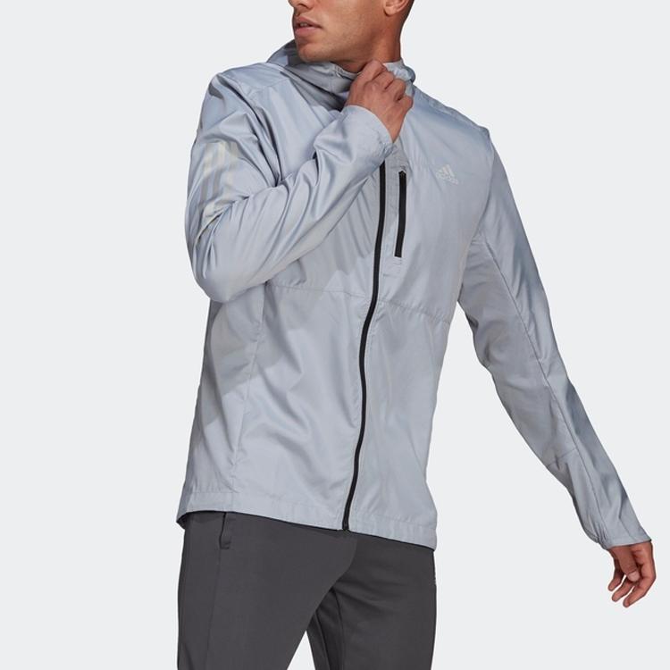 Adidas Solid Color Zip-Up Hooded Sports Jacket Men Outerwear Light-Silver GJ9949