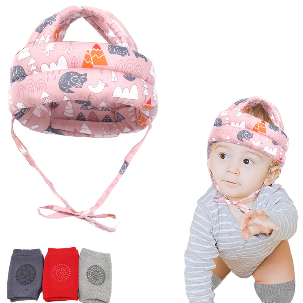 Baby Head Baby Cute Head Head Impact Adjustable Guard, Helmet, Guard, Protection, Reduction, (1+3 Sizes) (Pink)