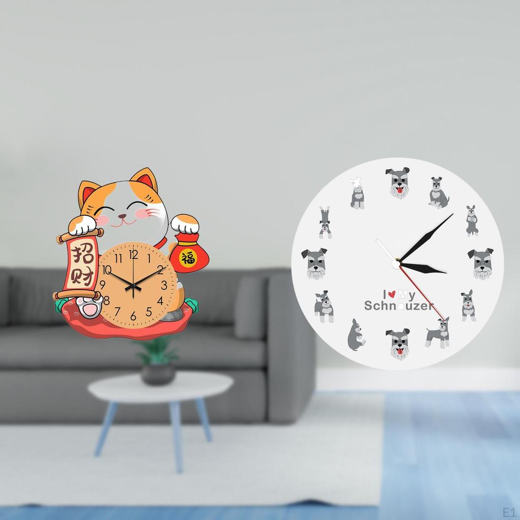 Cat Wall Clock Non Ticking Silent Hanging for Kids Children Office Bedroom Kitchen Household