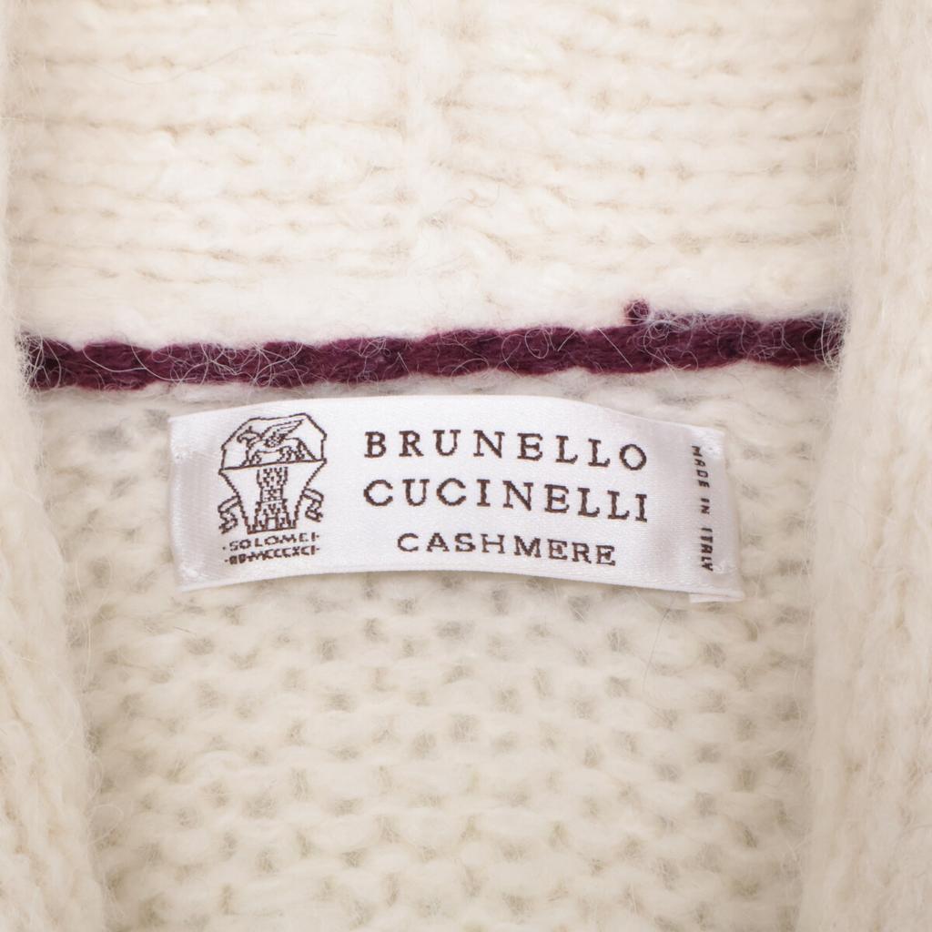 Brunello Cucinelli [Excellent Condition/Domestic Authentic] Cashmere/Silk/Alpaca Blend Shawl Collar Knit Cardigan/ Tops 44 Ivory/Beige/GrayUsed