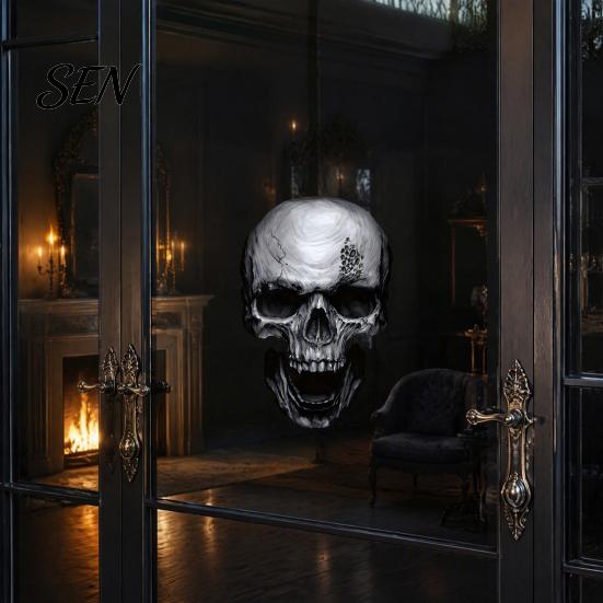 Scary Party Supplies for Halloween Skull Static Window Stickers, Realistic Glass Decals, Waterproof PVC Reusable Bathroom Film Clings, Removable