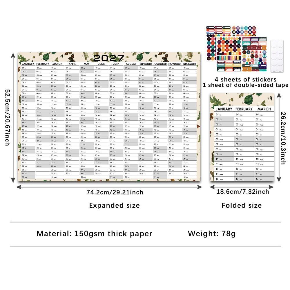 Layout Multicolore Planner Annuale 2027 Calendario Cartaceo Foglio Pianificatore Pianificazione Ufficio Domestico