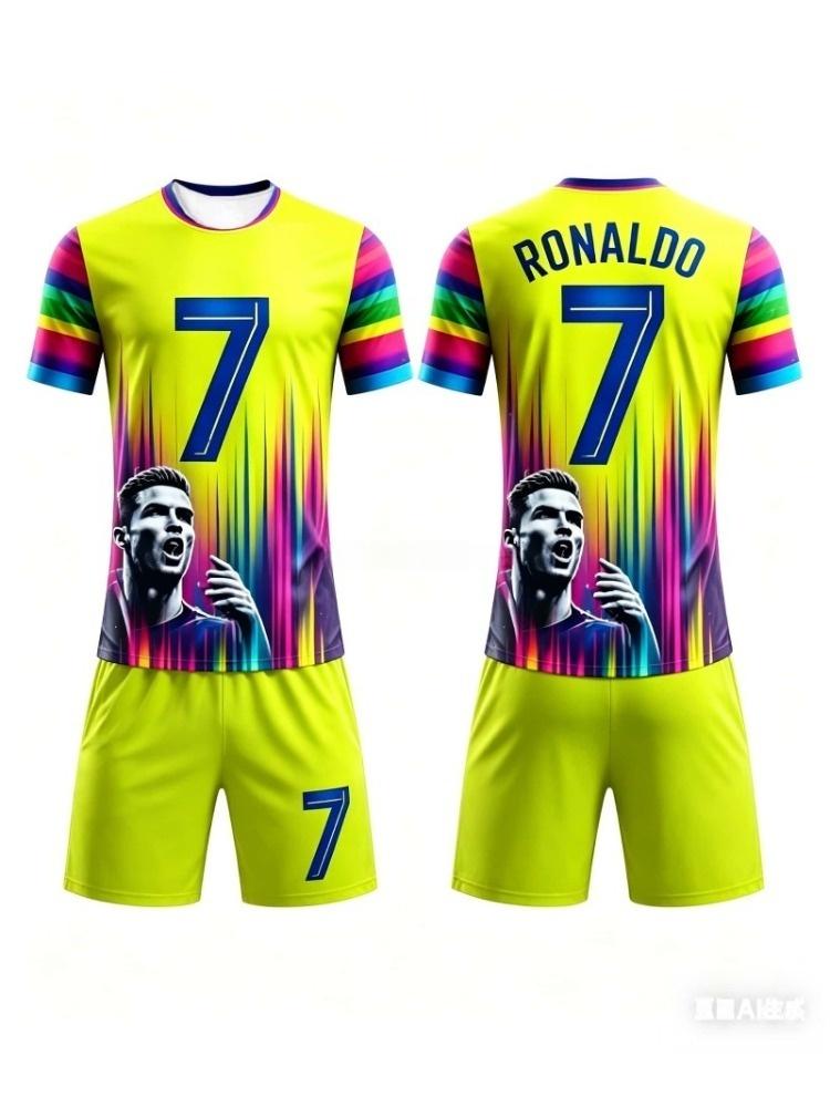 Summer New # 7 Ronaldo Football Jersey Men Women Short Sleeve T-shirt+Shorts Set Sports Causal Training Clothes Family Kids Tees