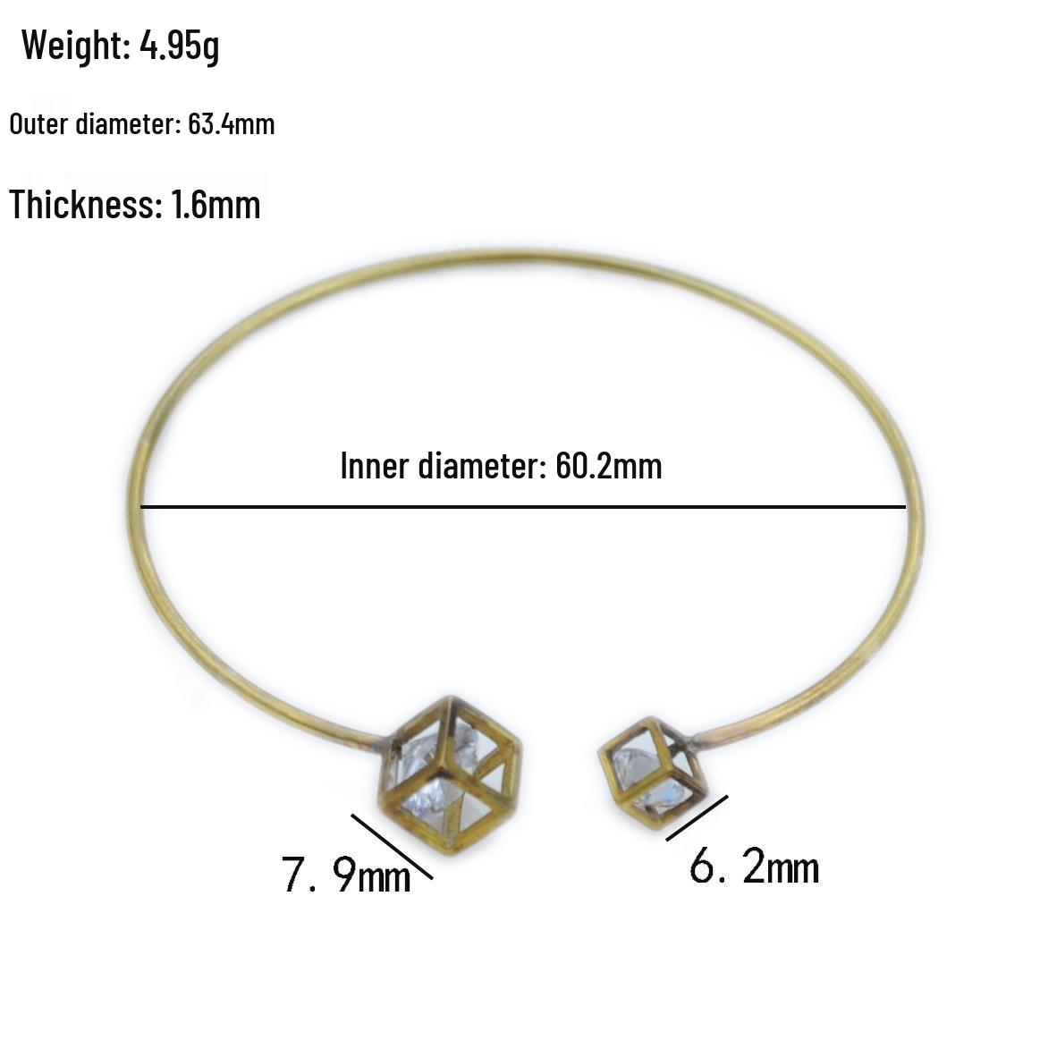 Retro Chic Half-Open Square Zircon Inlaid Women s Brass Gold Bracelet