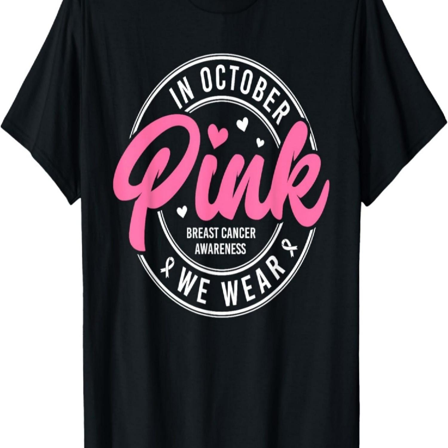 in October We Wear Pink Ribbon Breast Cancer Awareness Women T-Shirt S чёрный