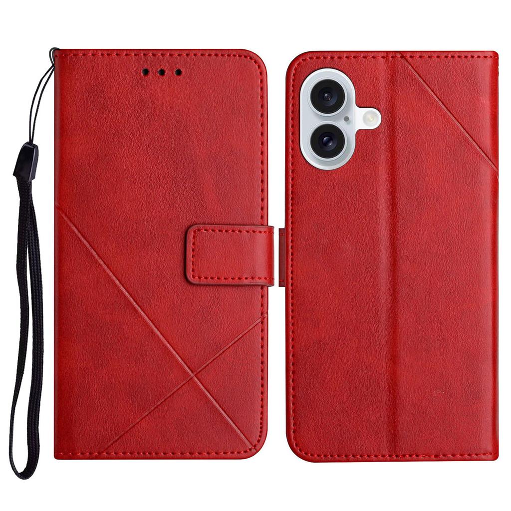 For iPhone 16 Leather Case Line Pattern Wallet Phone Cover
