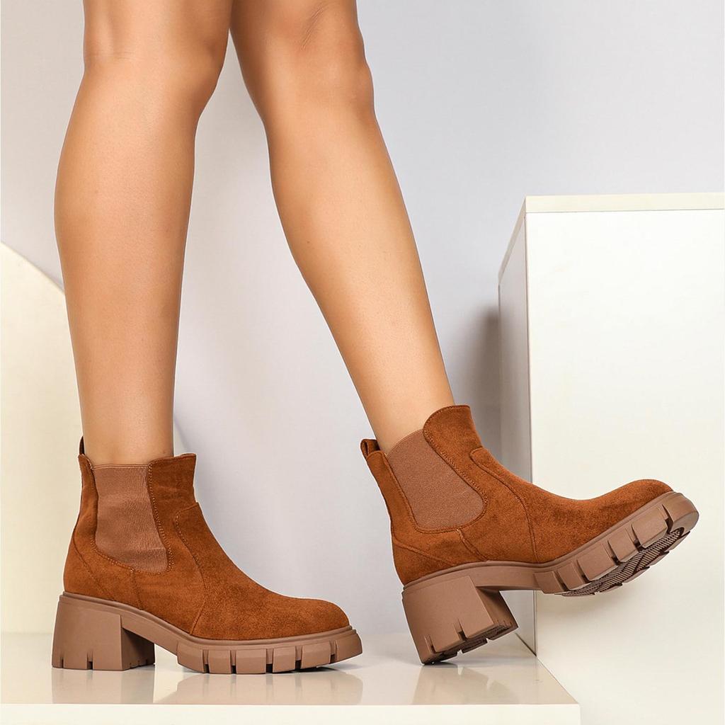 Women'S Ankle Boots Fashion Comfy Mid Heel Elastic Chunky Heel Lug Sole Booties Botas Invierno Mujer Botines Para Mujeres