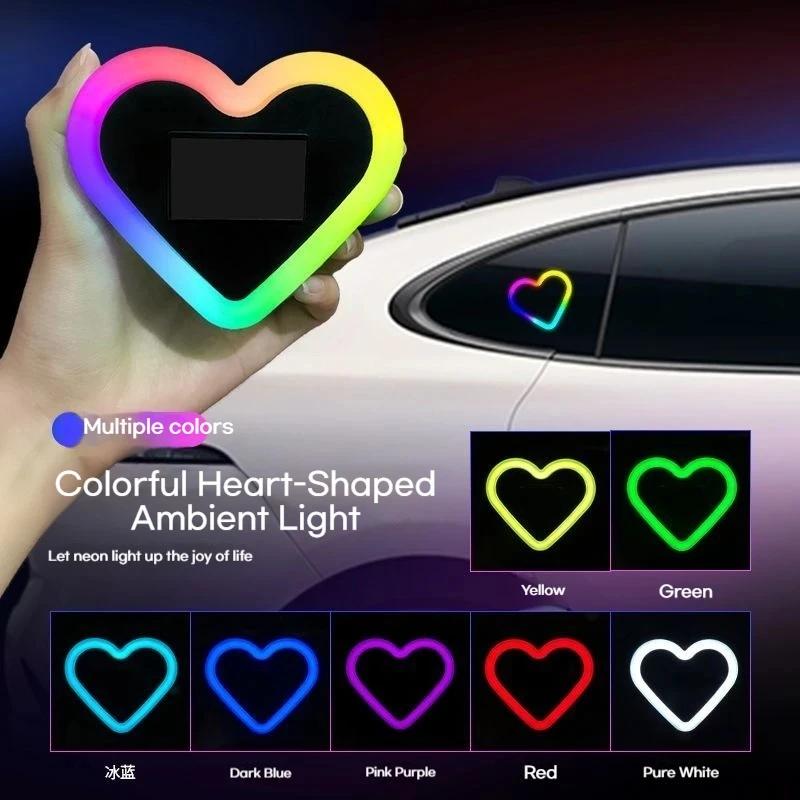 Car Heart-shaped Lights Solar-powered Decorative Lights Colorful LED Warning Lights Triangular Window and Rear Window Decorat Multicolour